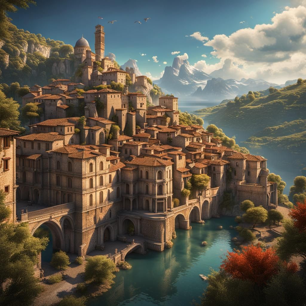 Beautiful Italian Vista in Detailed Matte Painting