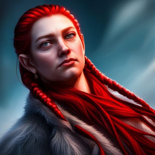 Hyperrealistic Dwarf Woman with Red Braids
