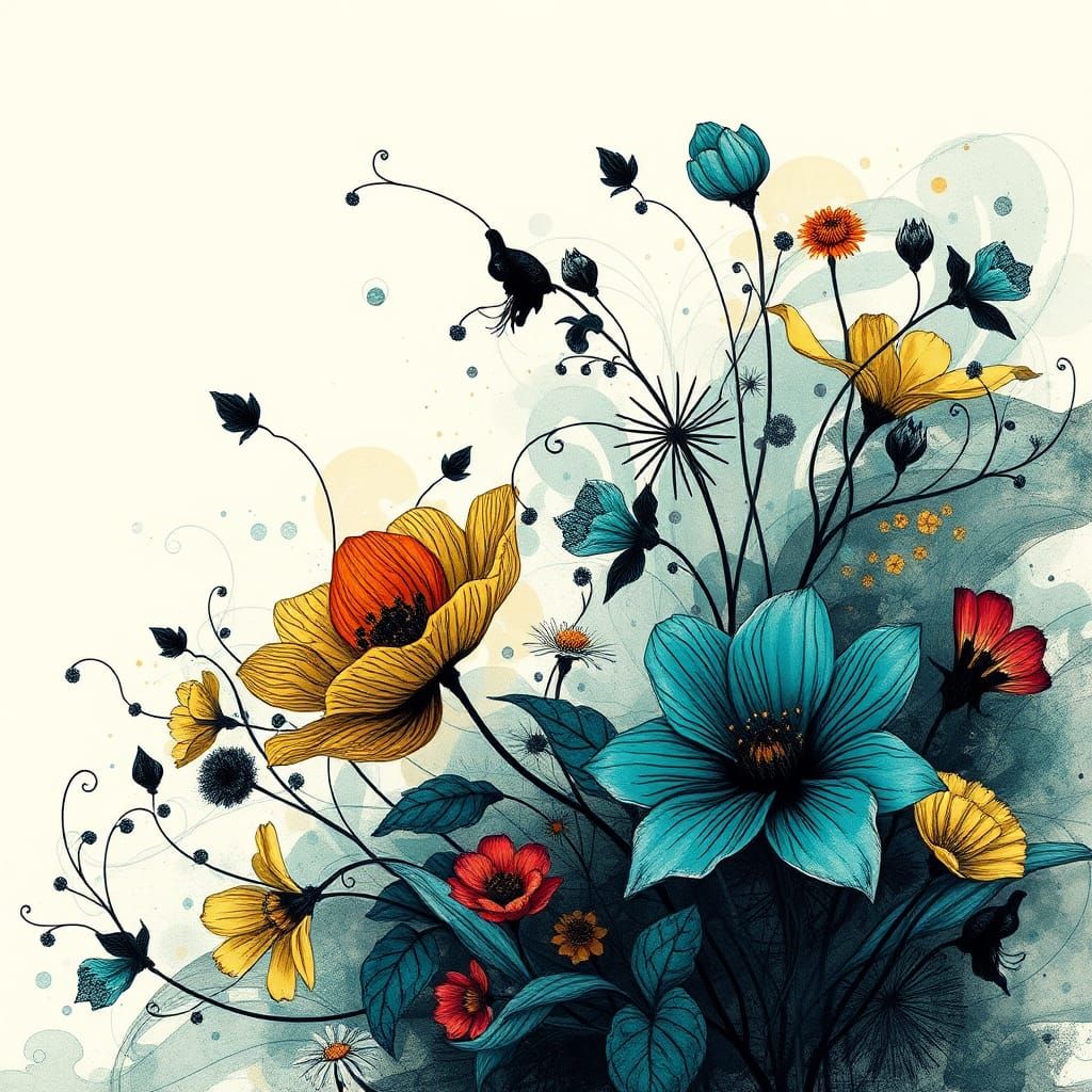 Minimalist Ink Abstract Floral Art in Fine Lines