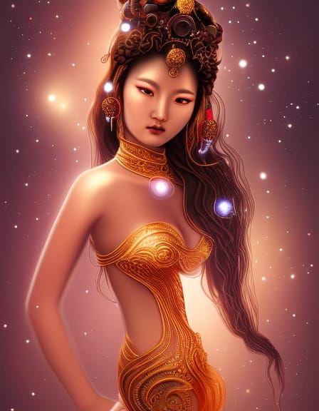 Chinese Goddess in Star Lights: Cyberpunk Concept Art