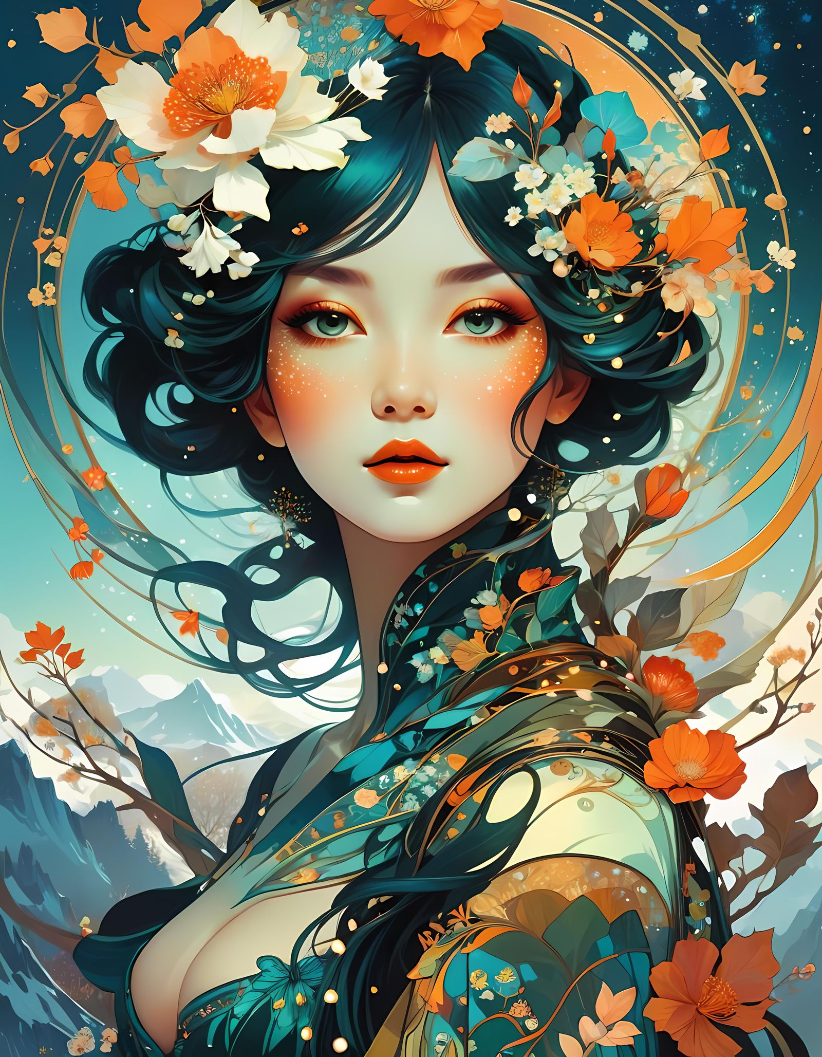 Dual Season Face in Art Nouveau Style