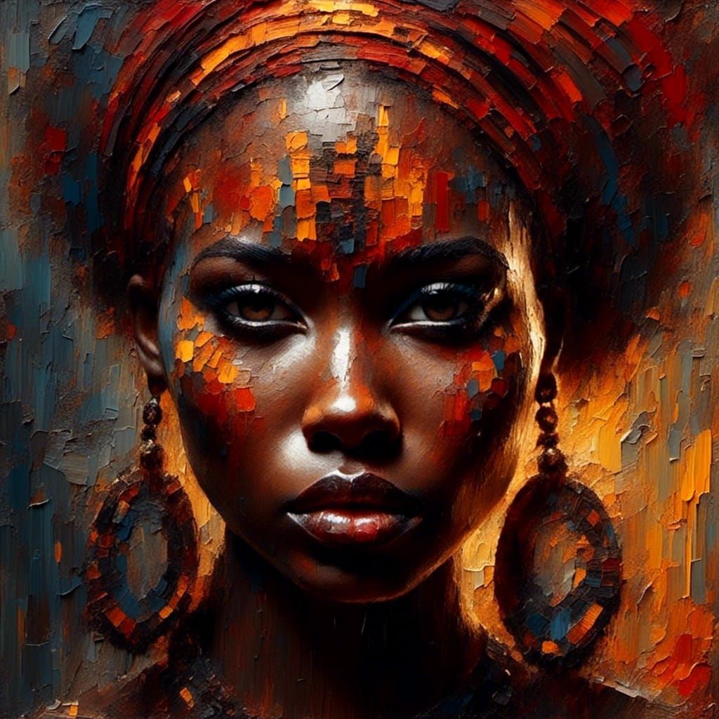 Stunning African Woman with Dreamy Eyes in Chiaroscuro Style