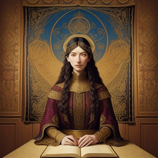 Luxurious Medieval Tapestry with Golden Threads