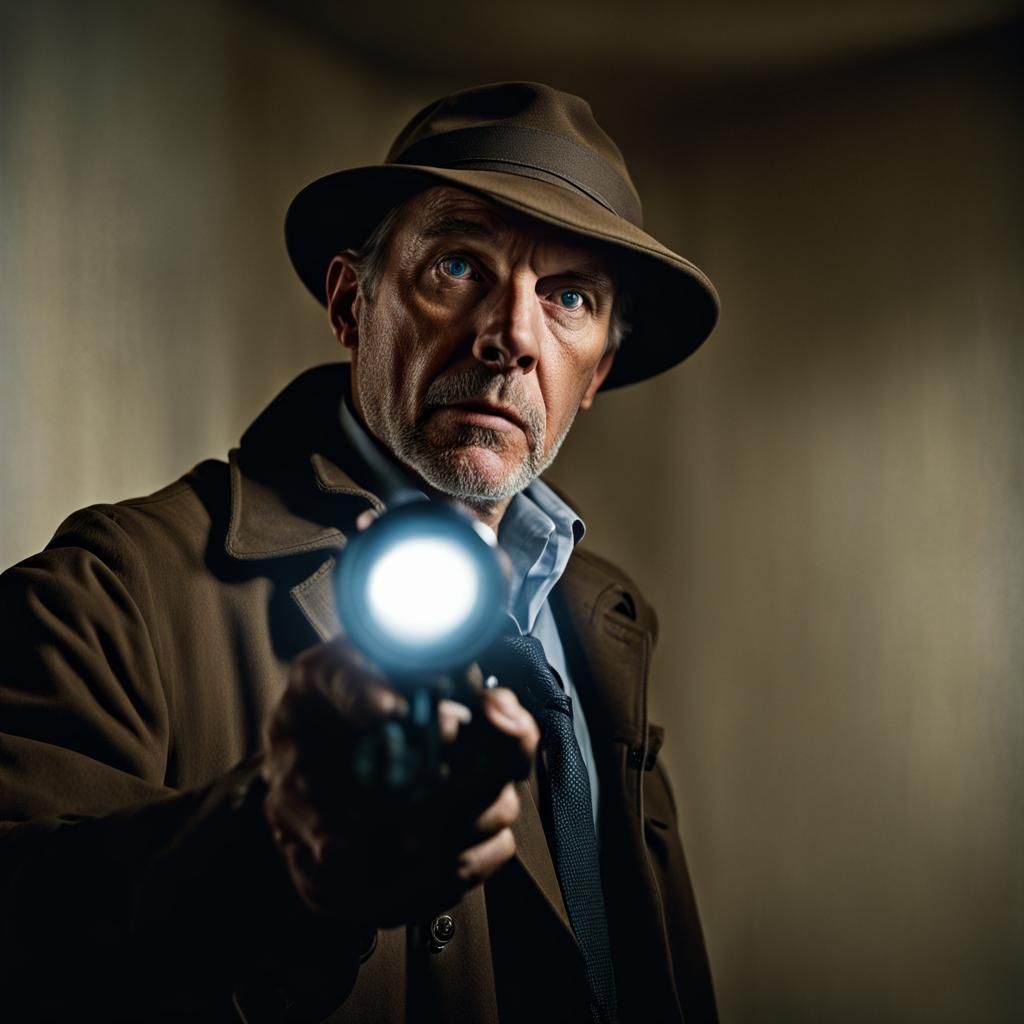 Detective's Frightening Discovery: Close-Up Color Portrait