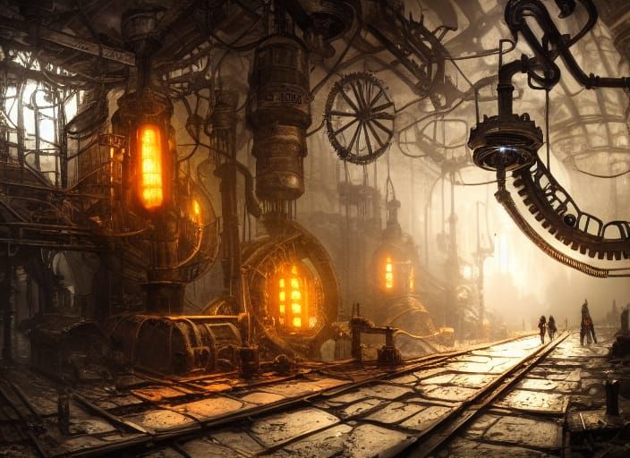 Steampunk Underground Mine in Dark Fantasy Style
