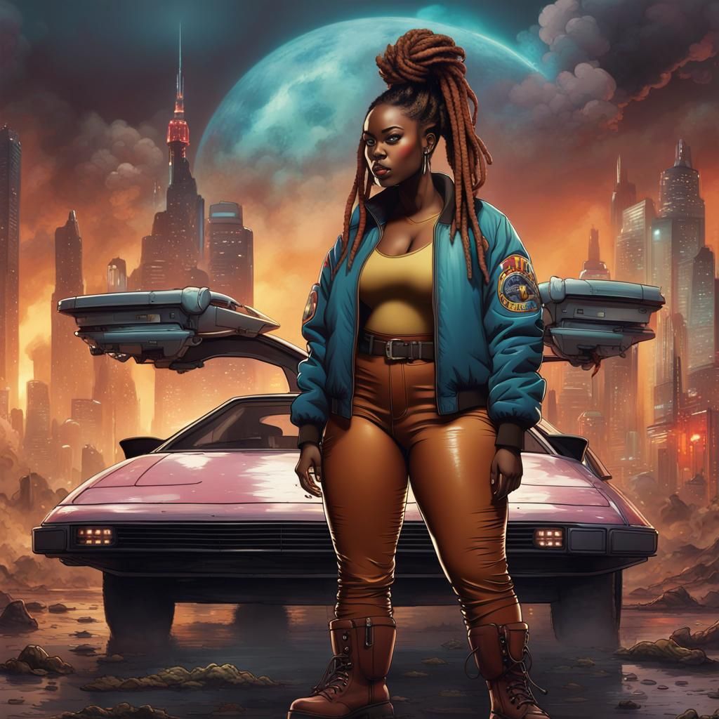 Voluptuous Woman in Cyberpunk City, Digital Matte Painting