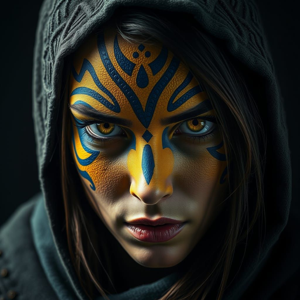 Ethereal Warrior in Vibrant Tribal Regalia