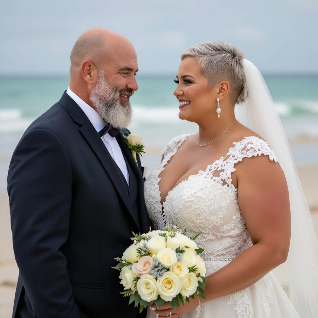Beach Wedding: Plus Size Bride and Groom