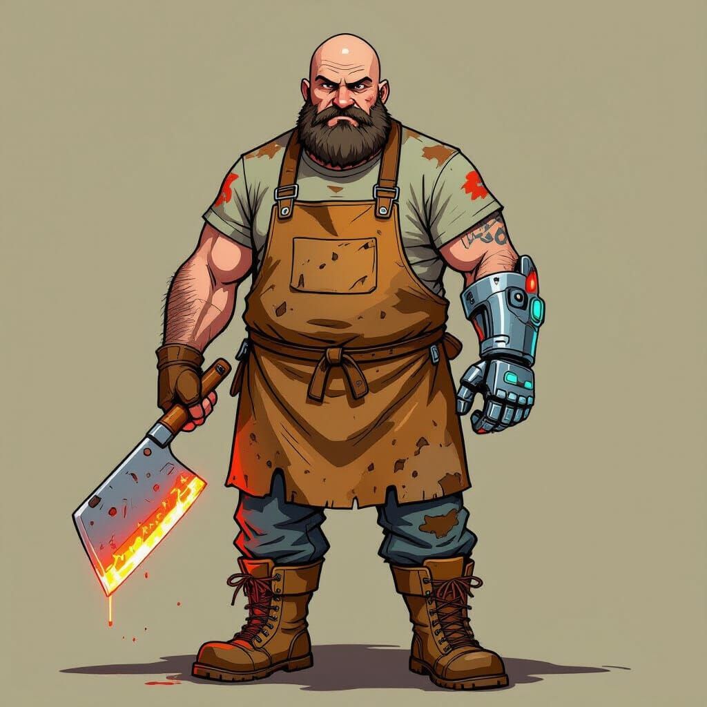 Toon Portrait: Cybernetic Butcher with Bio-Cleaver