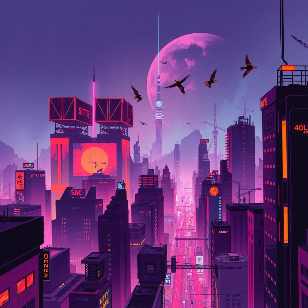 Vibrant Cyberpunk Cityscape in Digital Art Style