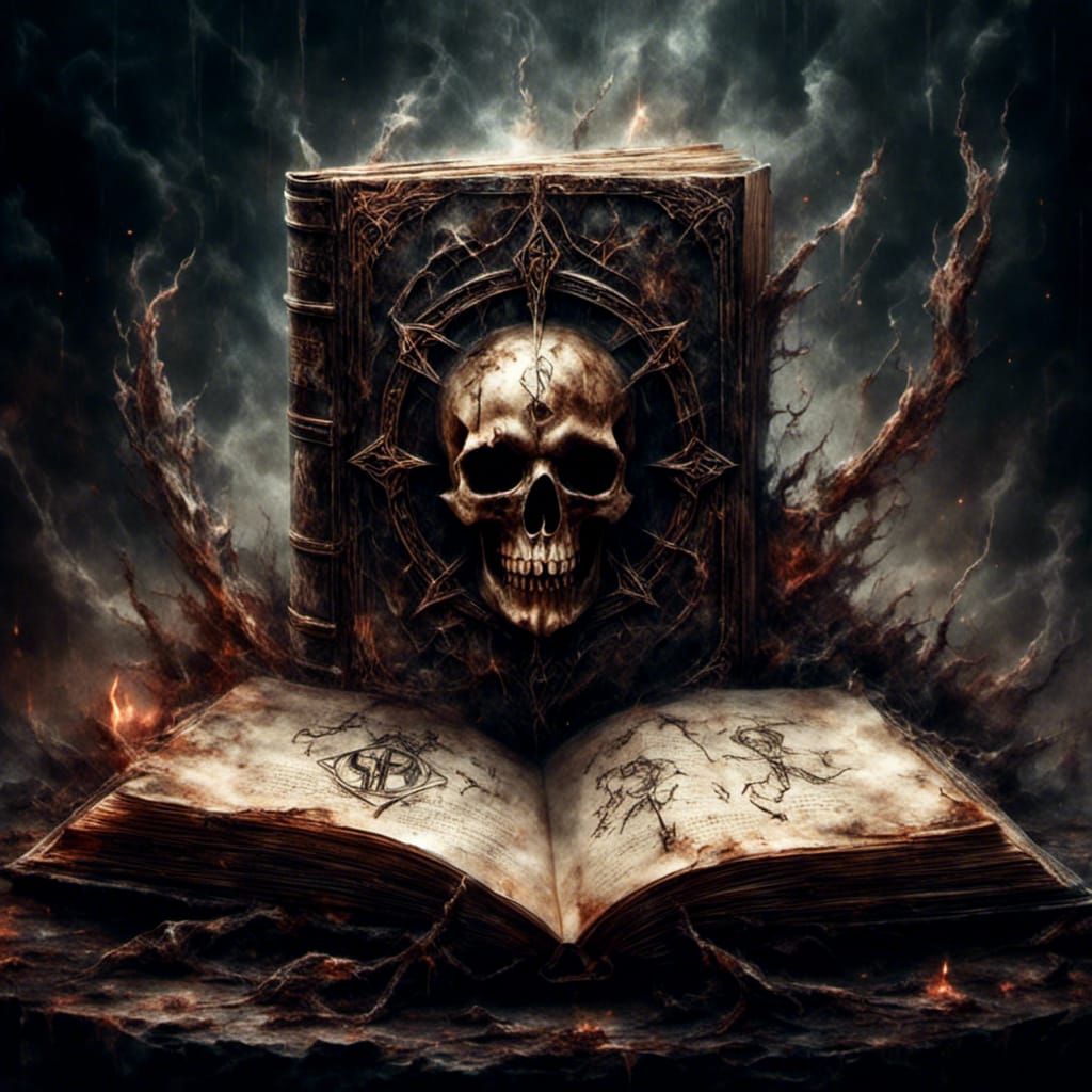 Macabre Magical Tome Surrounded by Runes