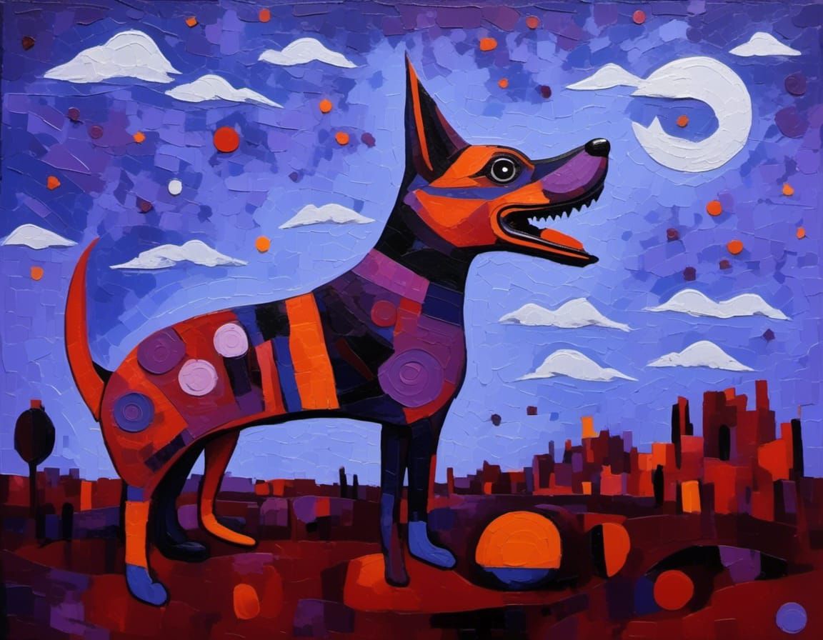 Abstract Dog Howling in Mexican Folk Art Style