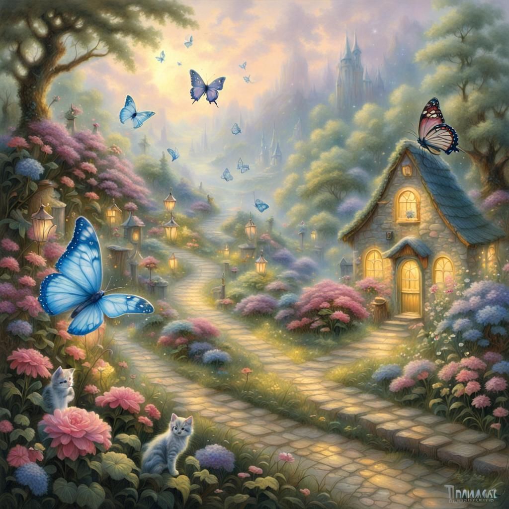 Kitten's Fairy Village Chase in Ethereal Style