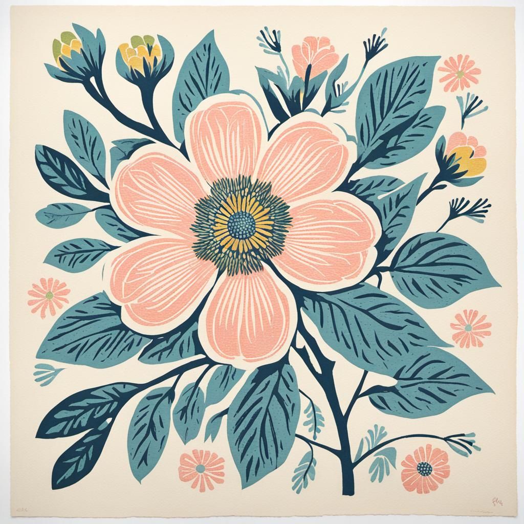 Pastel Flower Woodblock Print