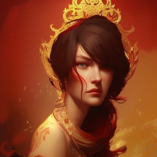 Regal Queen with Intricate Details in Art Nouveau Style