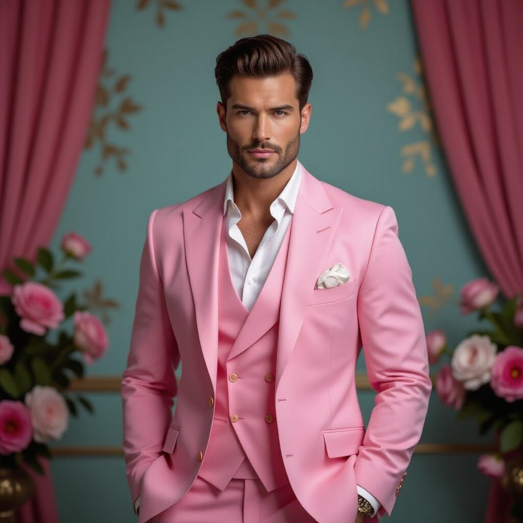 Stylish Man in Pink Suit, Fashion Portrait