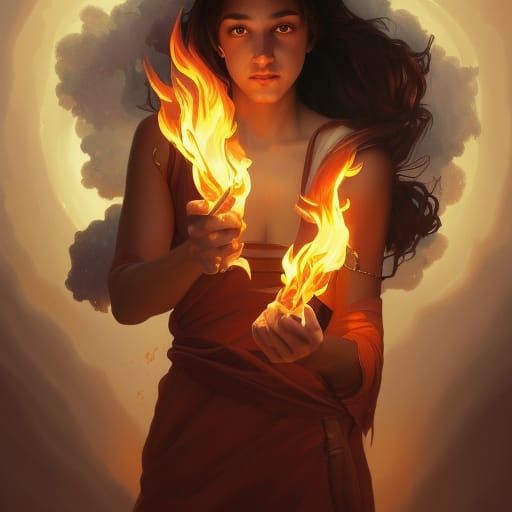Teen with Fire Powers in Surreal Portrait