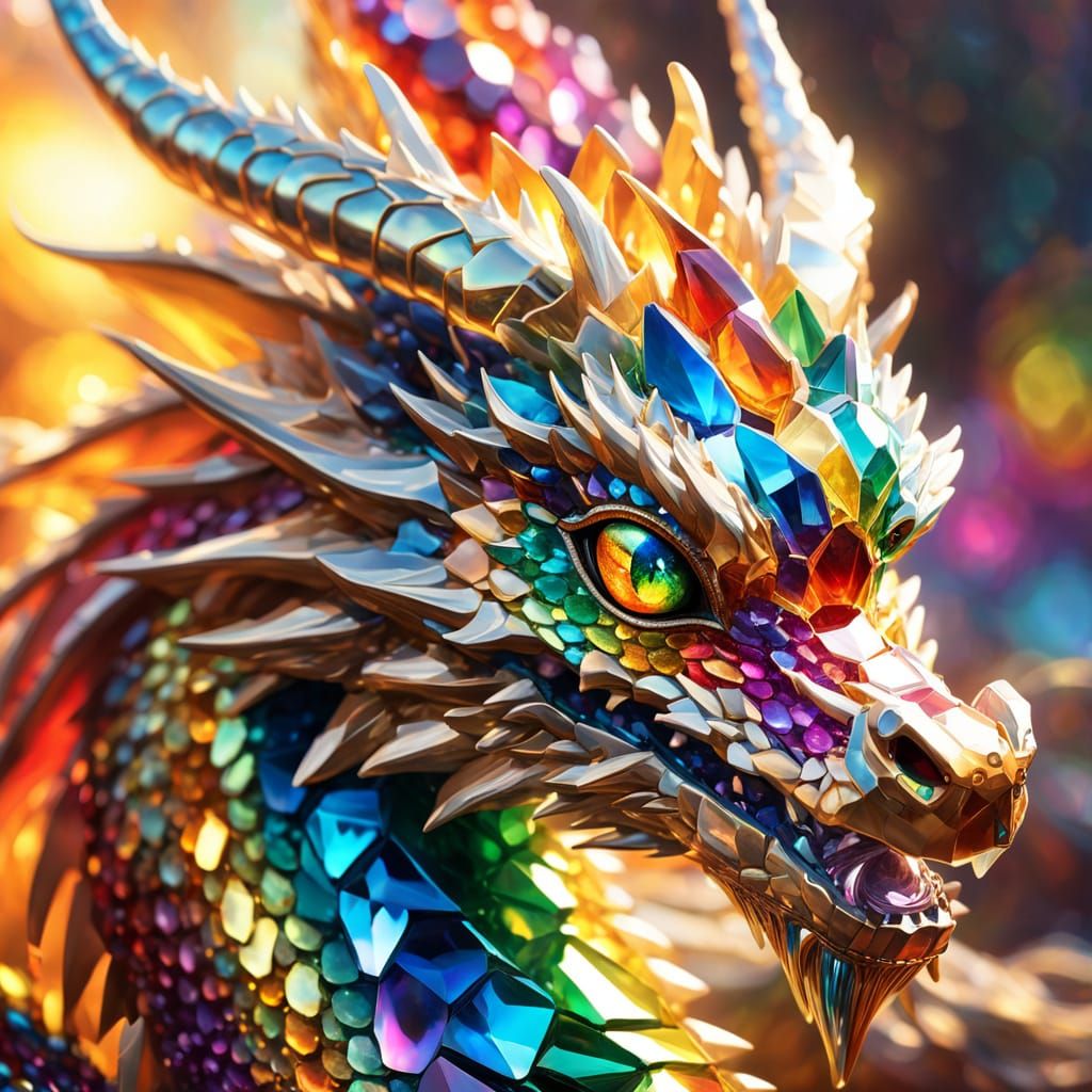 Crystal Dragon in Photorealistic Oil Painting Style