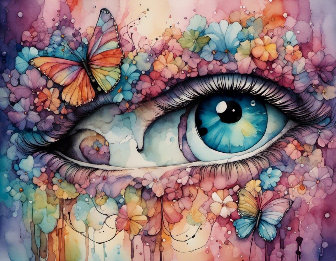 Optical Illusion: Sad and Happy Faces in Pastel Watercolor