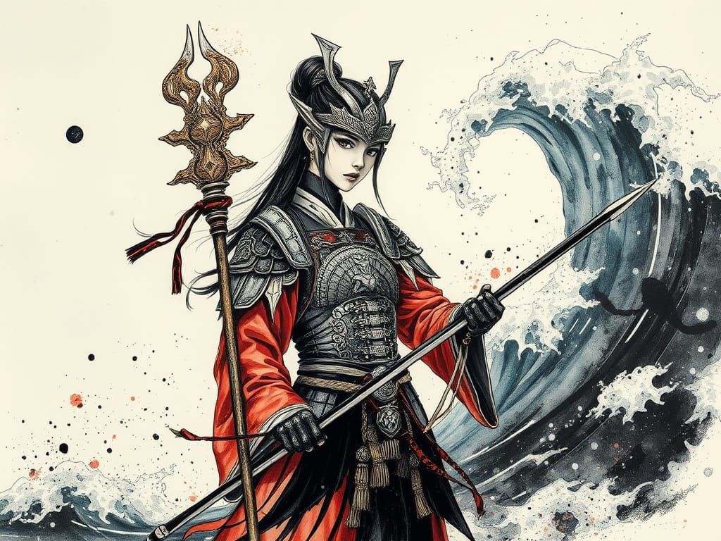 Mysterious K-pop Warrior in Traditional Hanbok Armor