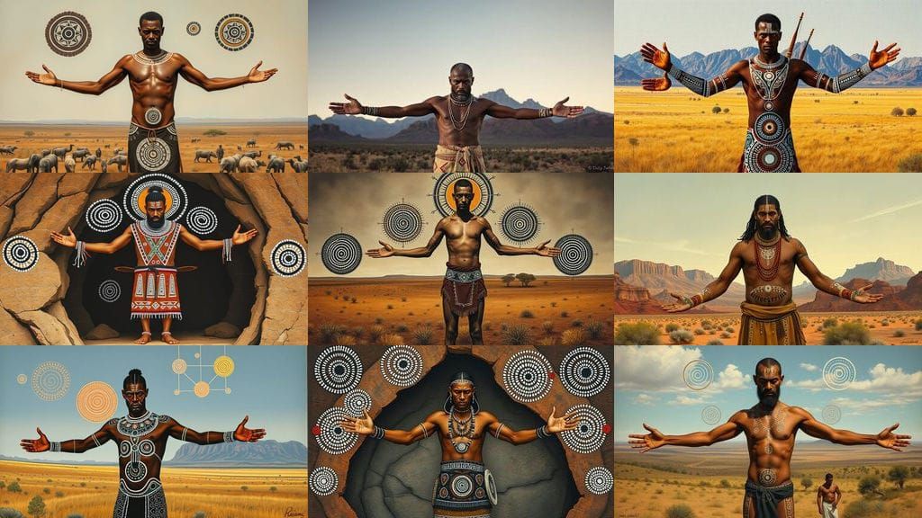 Ethereal Aboriginal Figure Embracing the Cosmos