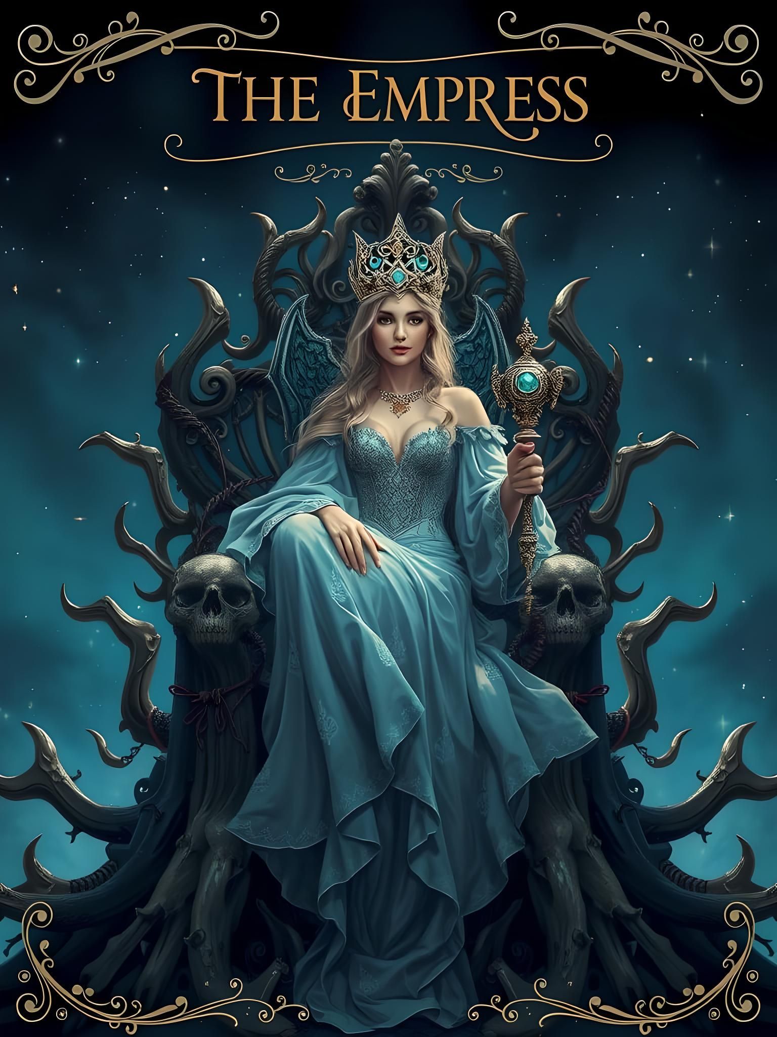 Fantasy Empress Tarot Card with Bioluminescent Glow