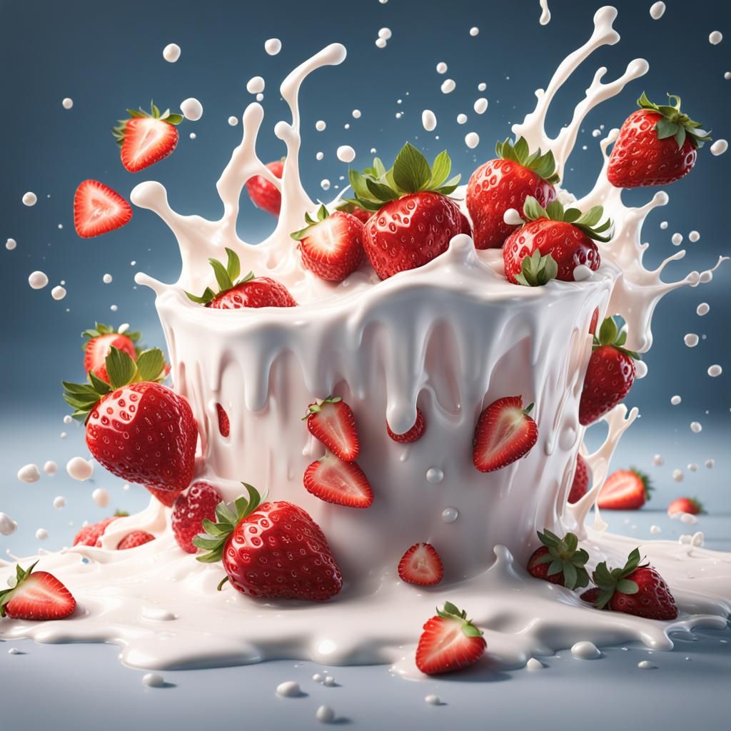 Strawberries in cream splashes