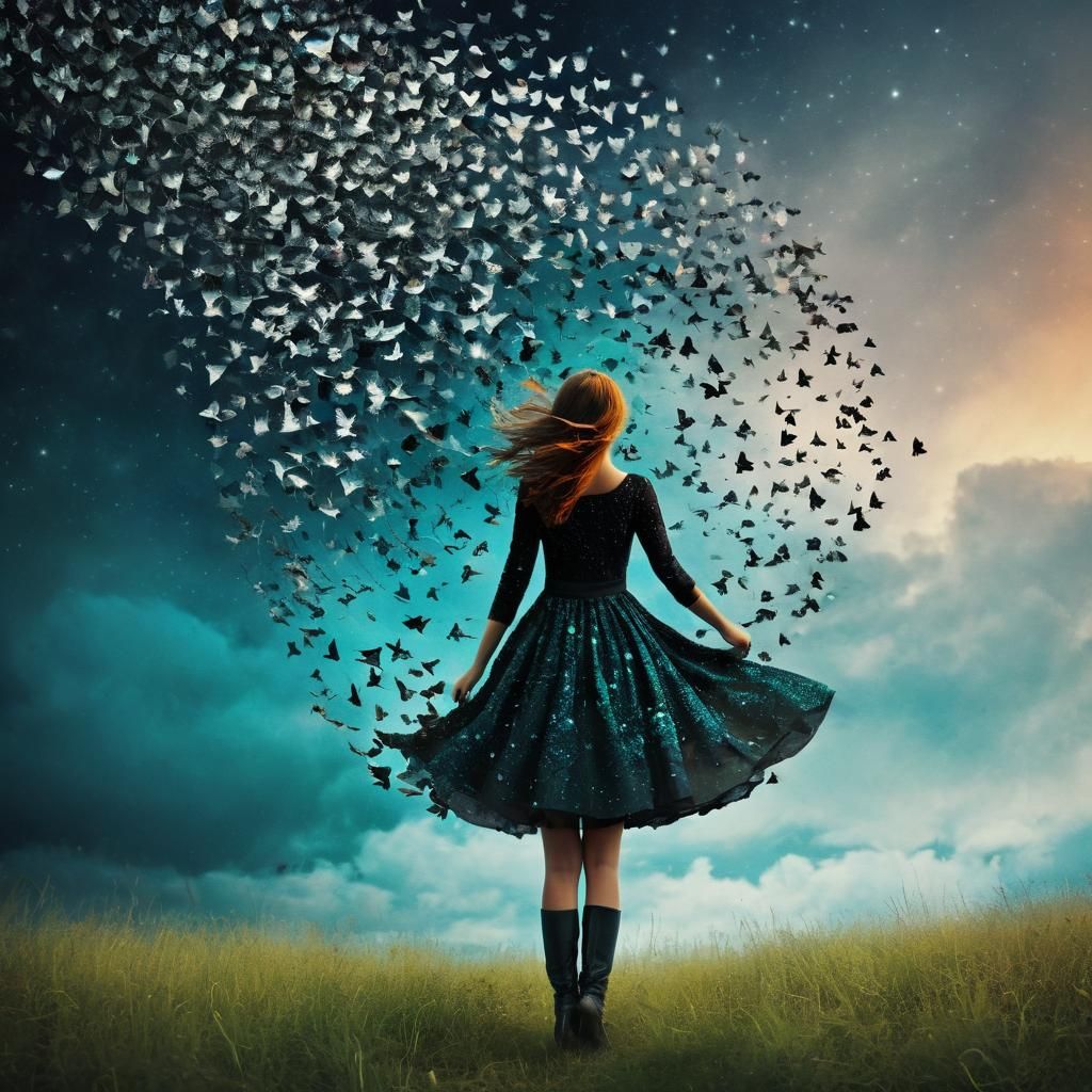 Ethereal Flight: Digital Painting of Winged Woman