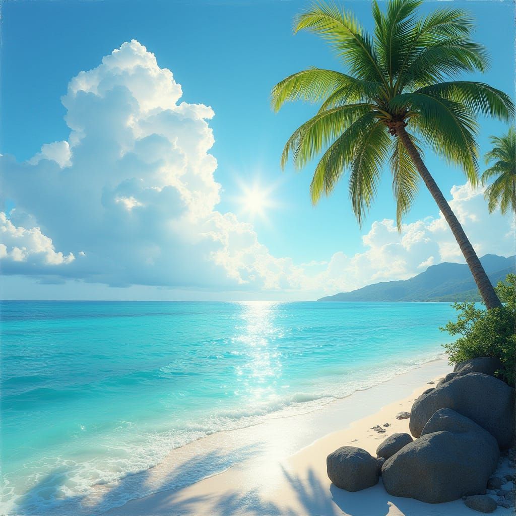 Serenene Beach with Palm Tree and Turquoise Waters