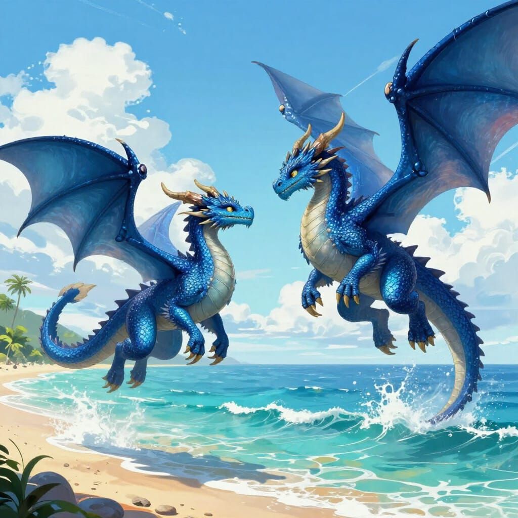 Dragon Family Soars Above Pristine Beach