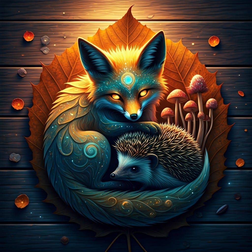 Astral Tattoo Phoenix Fox in Autumn Forest