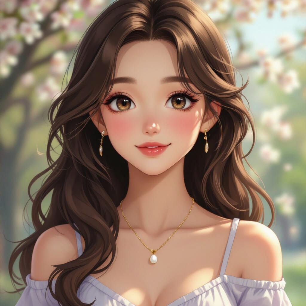 Adorable Anime Girl in City Park, Cell-Shaded Style