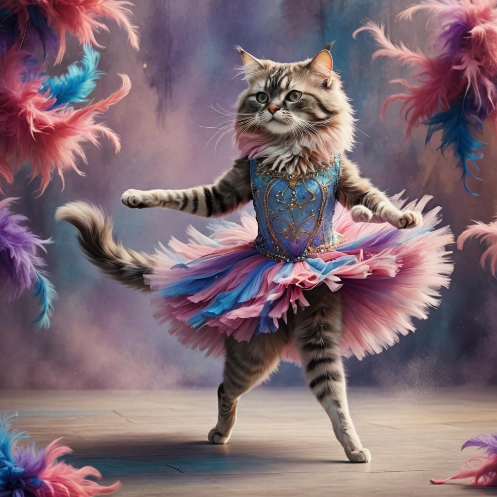 Prima Ballerina Cat Dancing: Detailed Digital Art