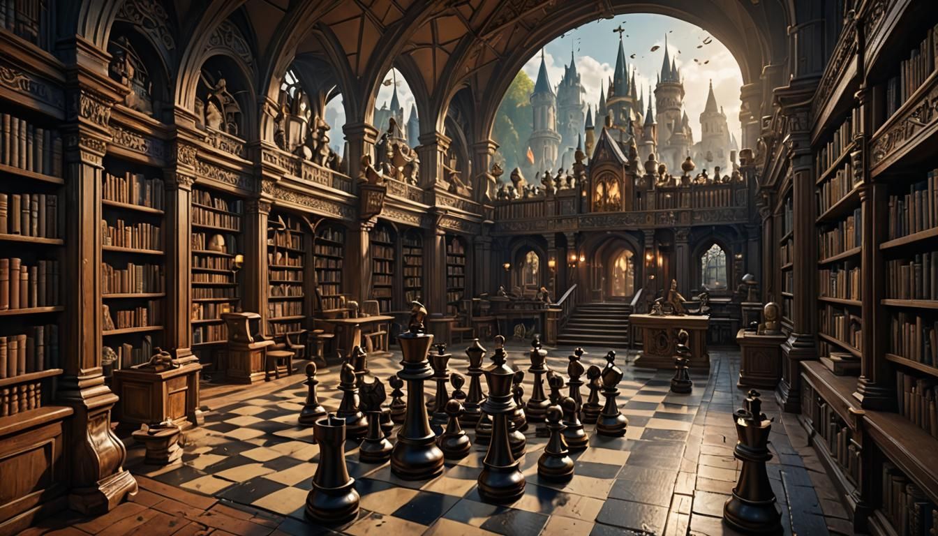 Chess Battle in School Library: Matte Painting