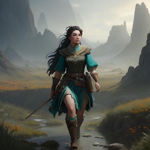 Dwarf on Steppe Trail in Fantasy Art Style