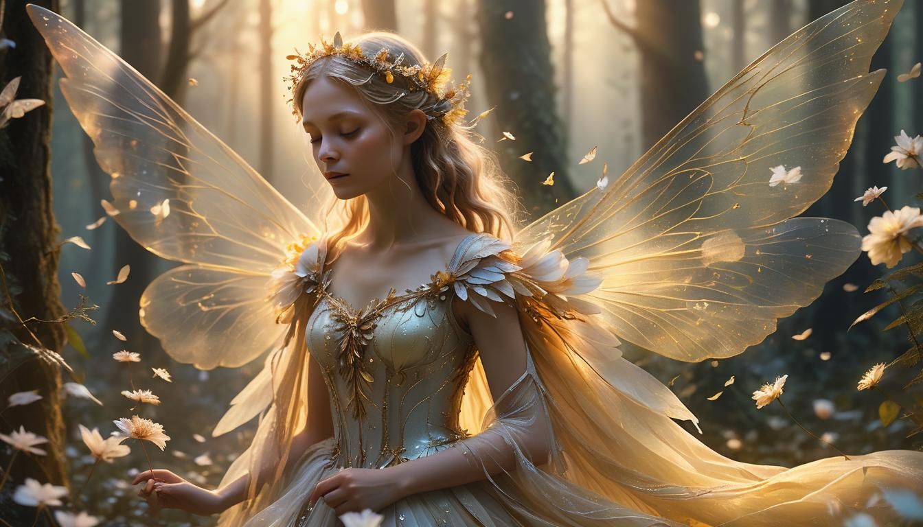 Faerie in Mystical Forest at Golden Hour