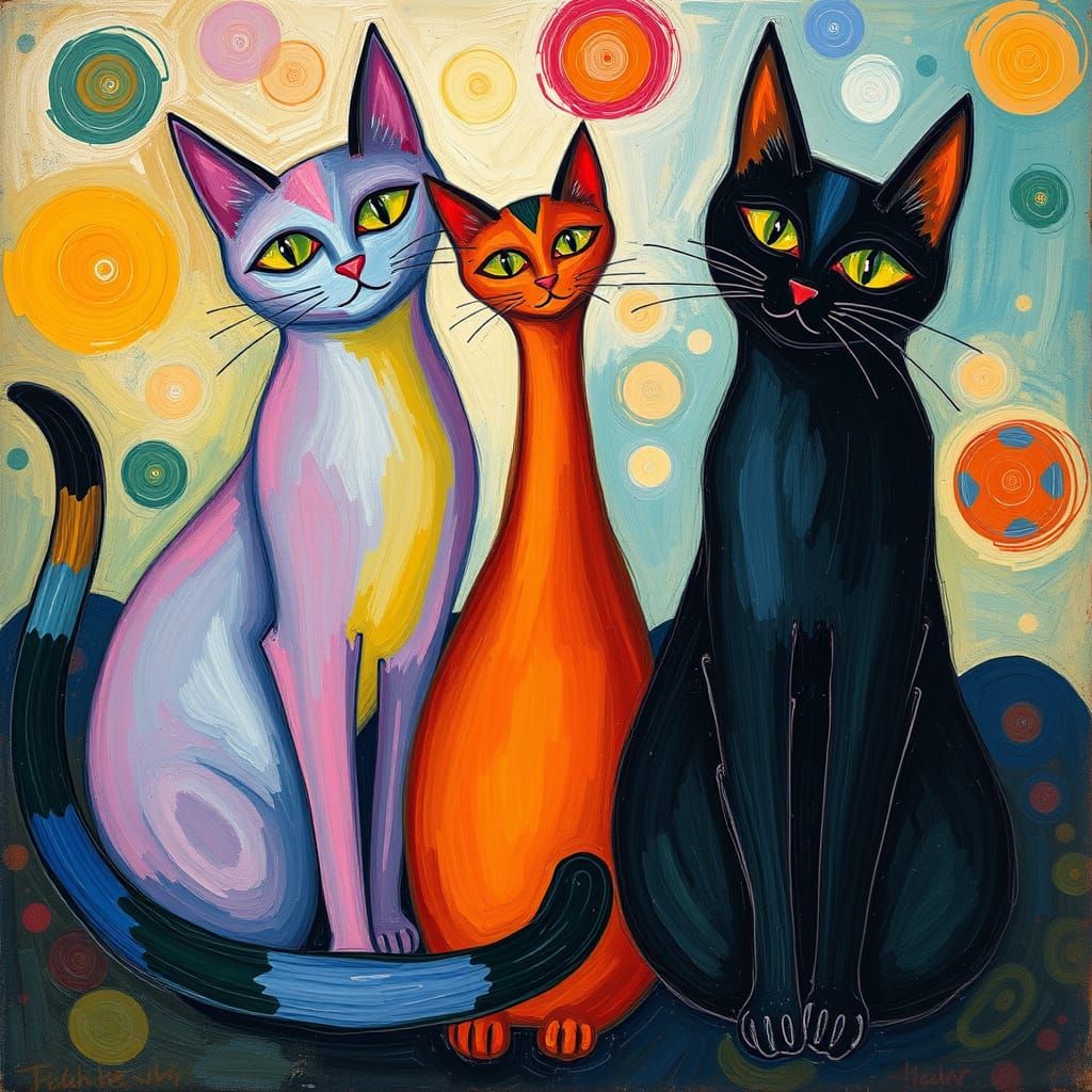 Rainbow Cats in Expressionist Style
