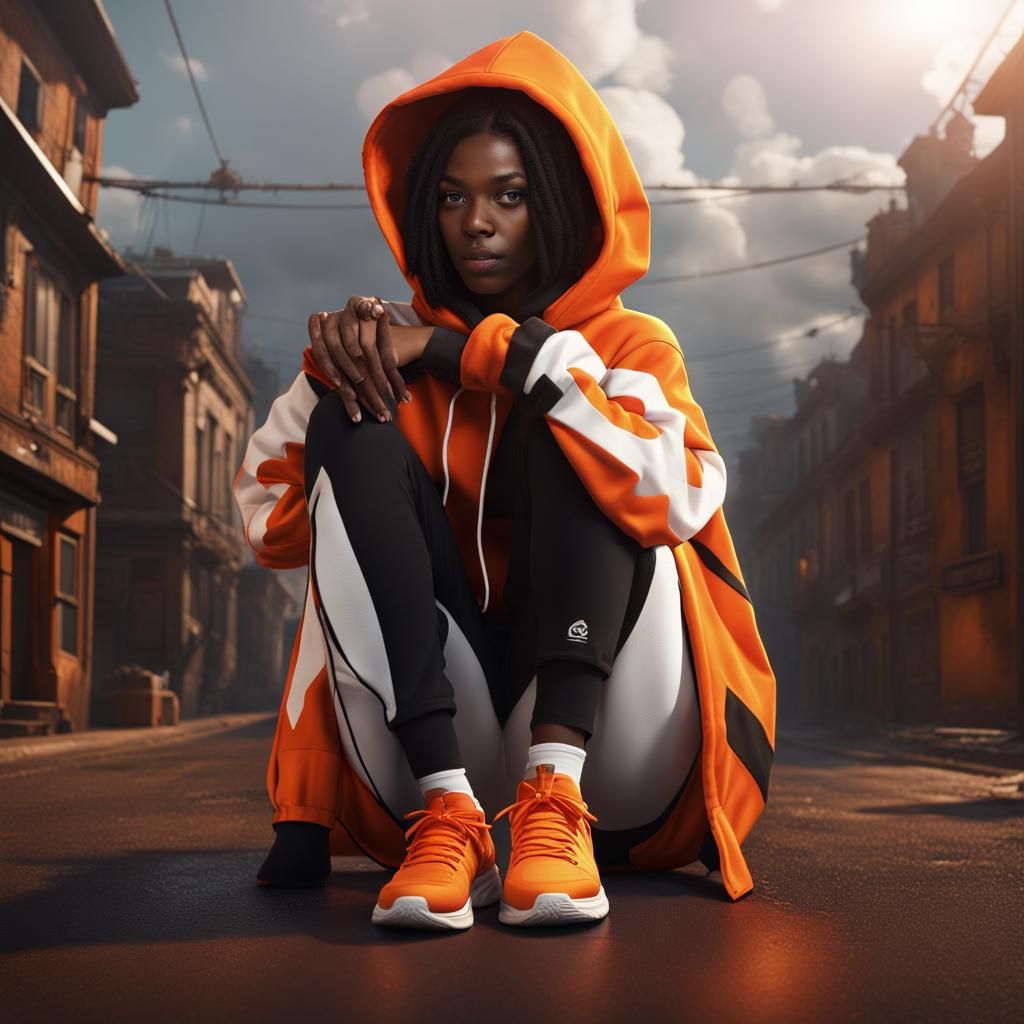 Black Girl in Hoodies: Detailed Matte Painting