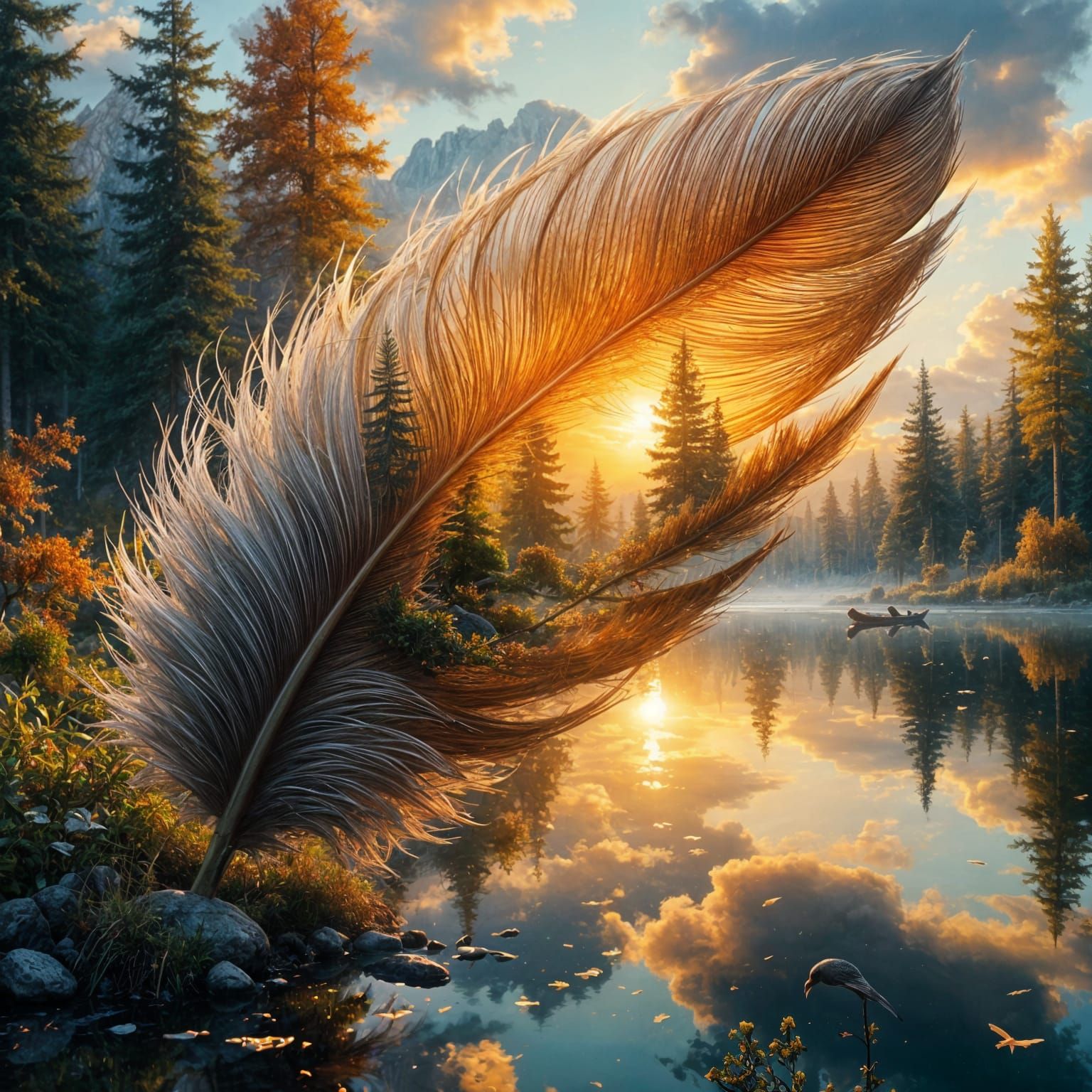 Feather Landscape in Grungy Impasto Style