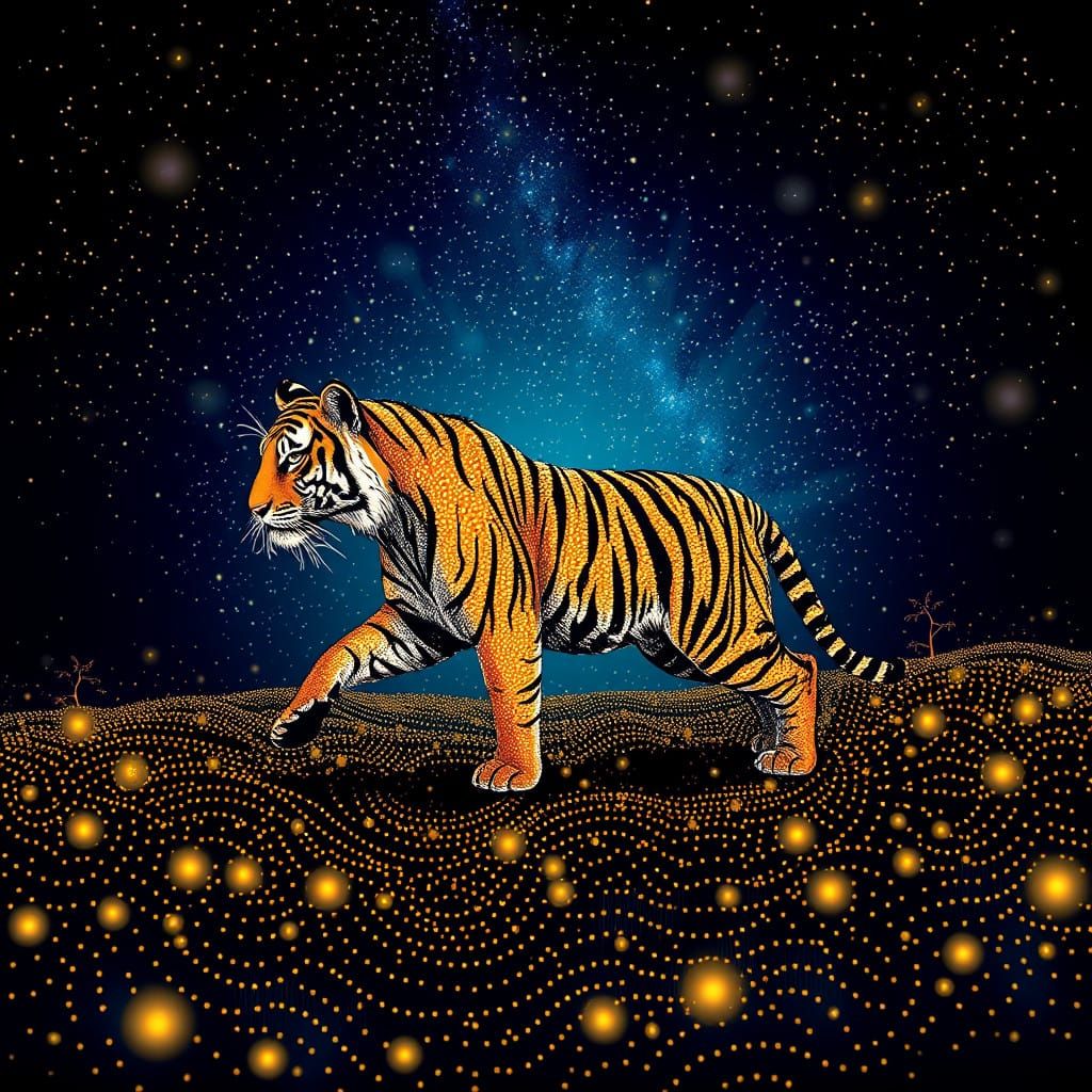 Majestic Tiger in Cosmic Night
