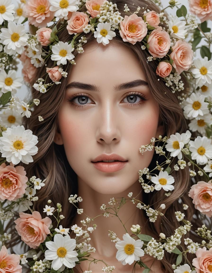 Floral Adorned Girl in 8K Resolution