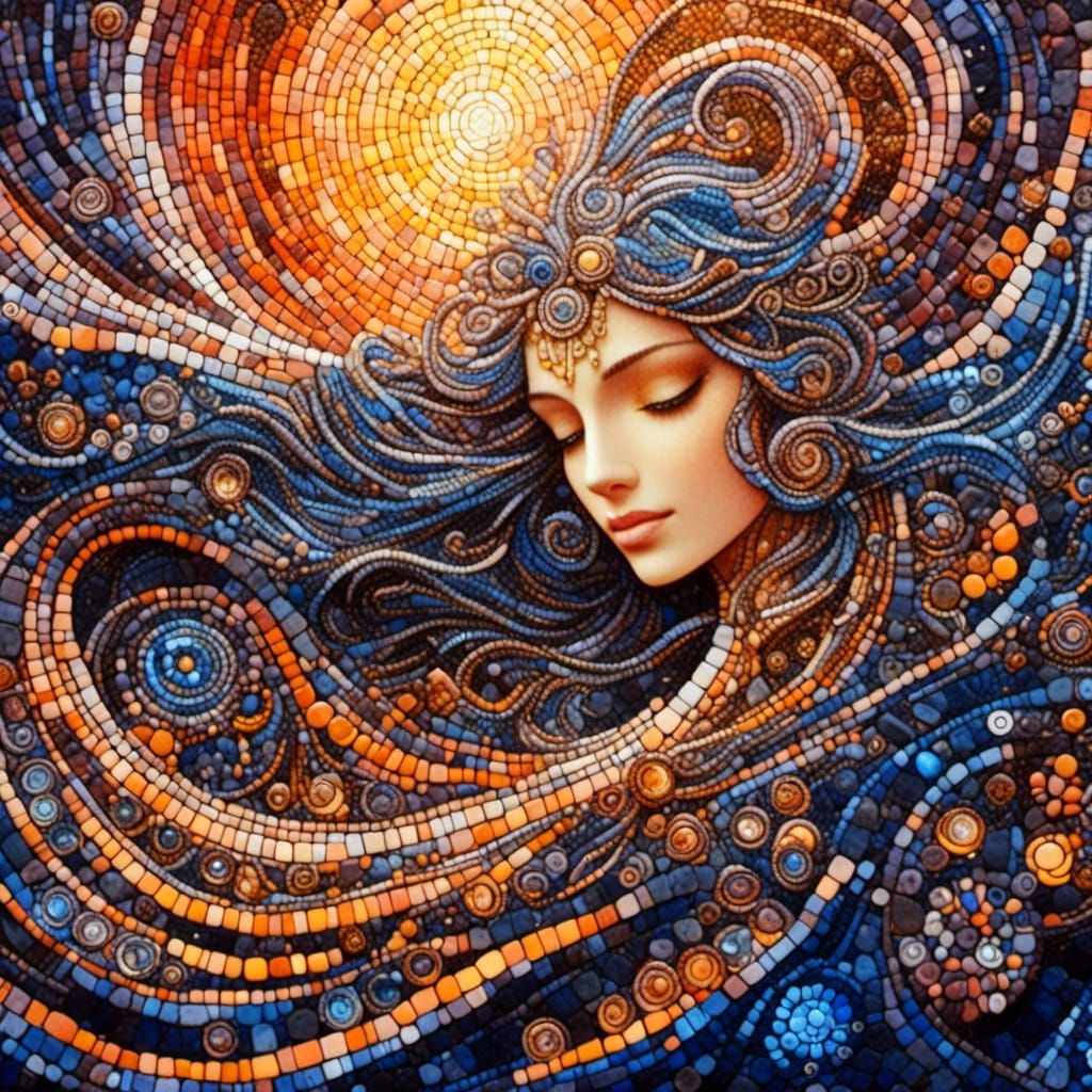 Mosaic Fantasy with Swirling Black Light and Acrylic Drops