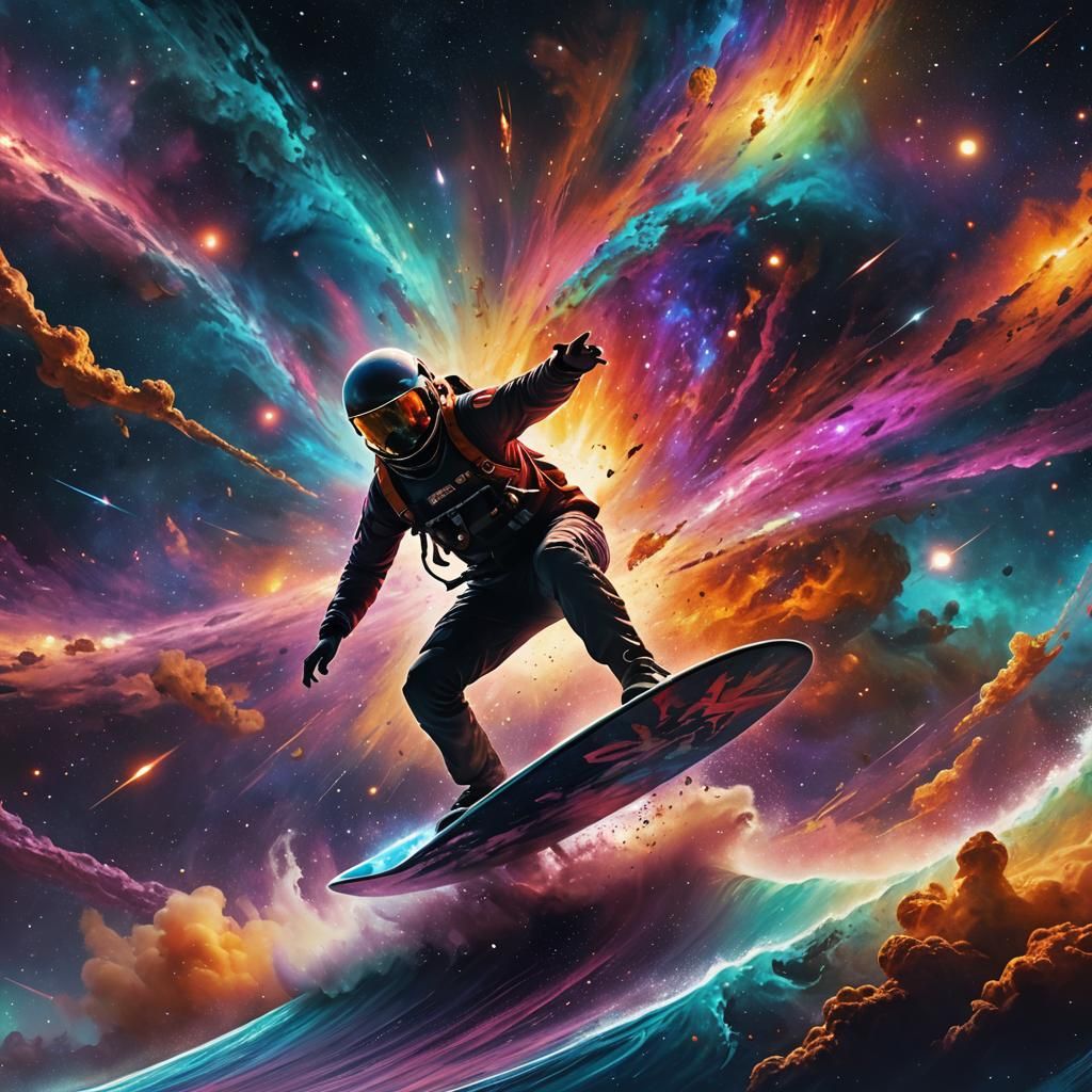 Surfer Rides a Nebula Wave in Outer Space