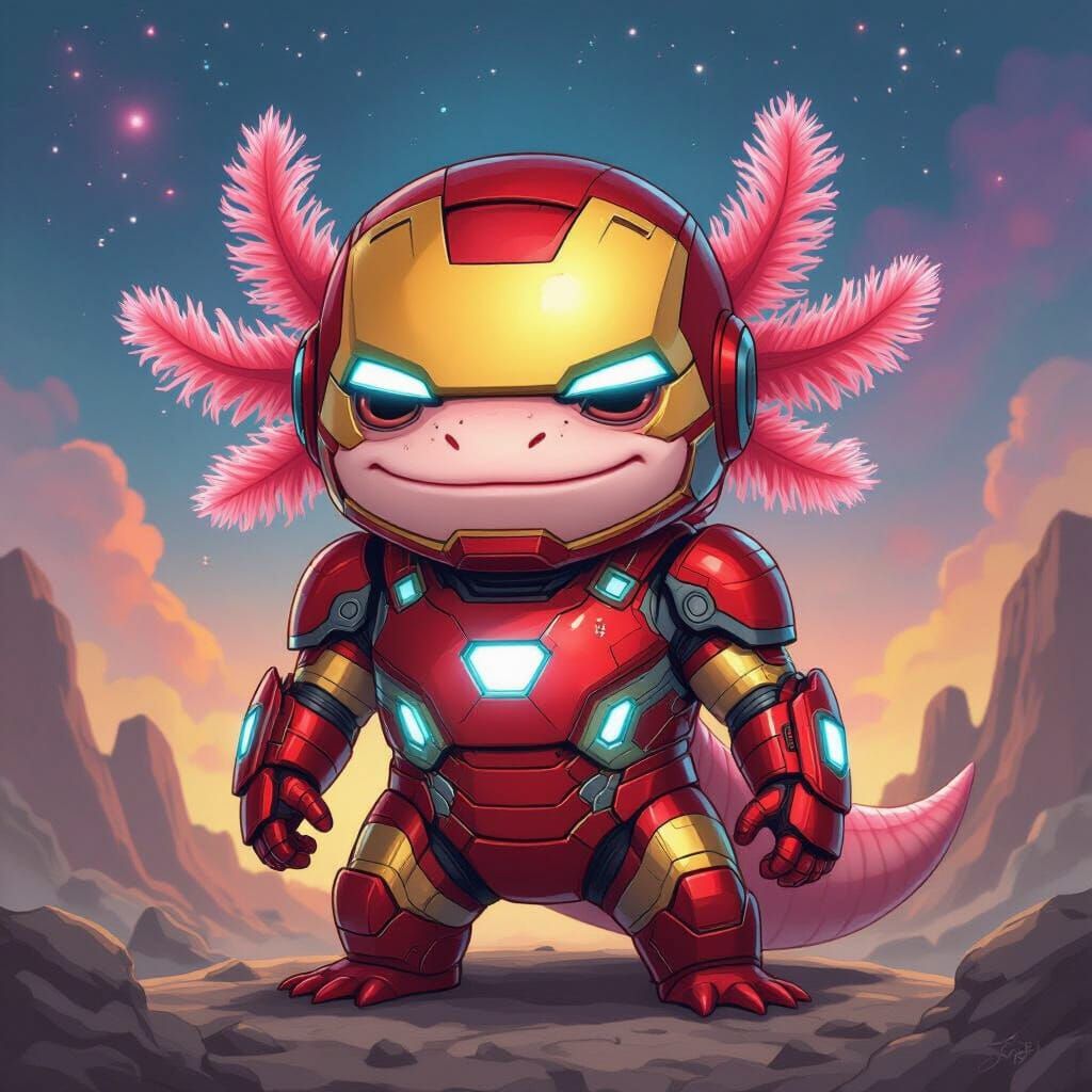 Axolotl in Iron Man Armor on Alien World