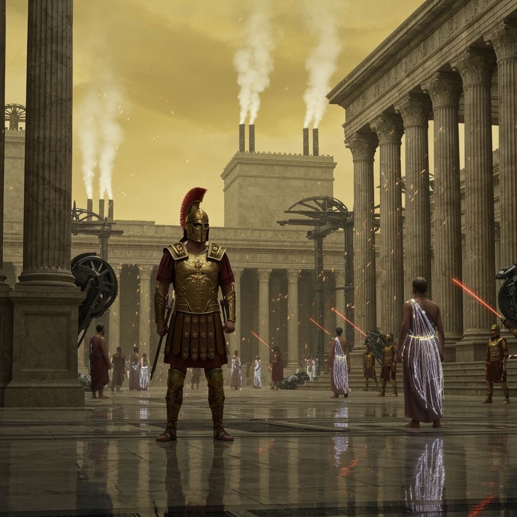 Futuristic Roman Soldiers in Forum, Metallic Style