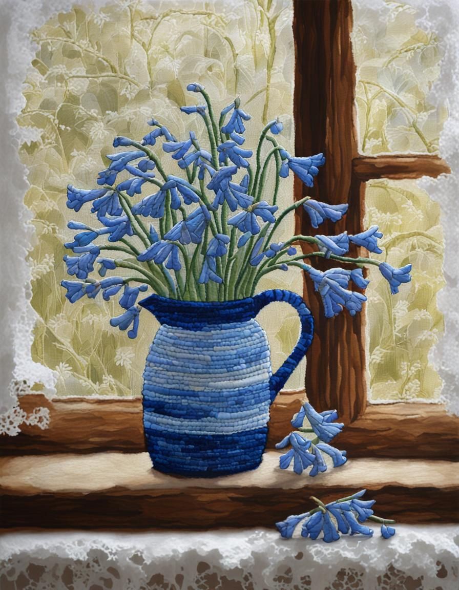 Bluebells in Jug: Appliqué and Mixed Media Embroidery