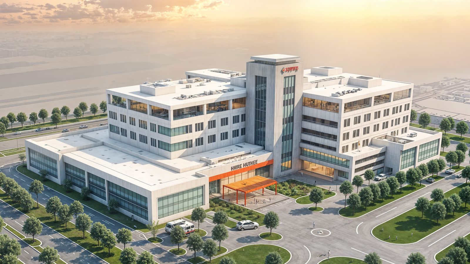 Contemporary Hospital Design with Comprehensive Services and...