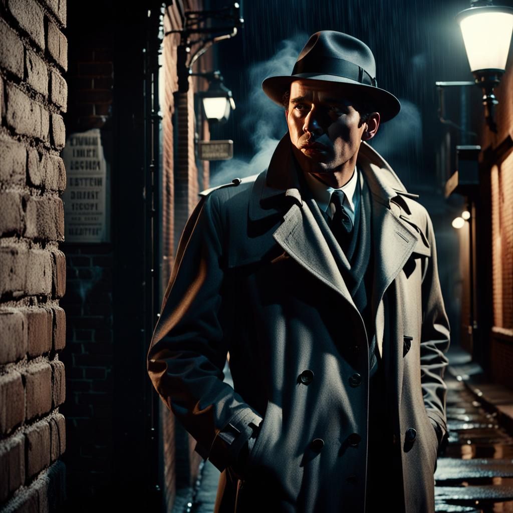 Film Noir Detective in Dark, Moody Cityscape