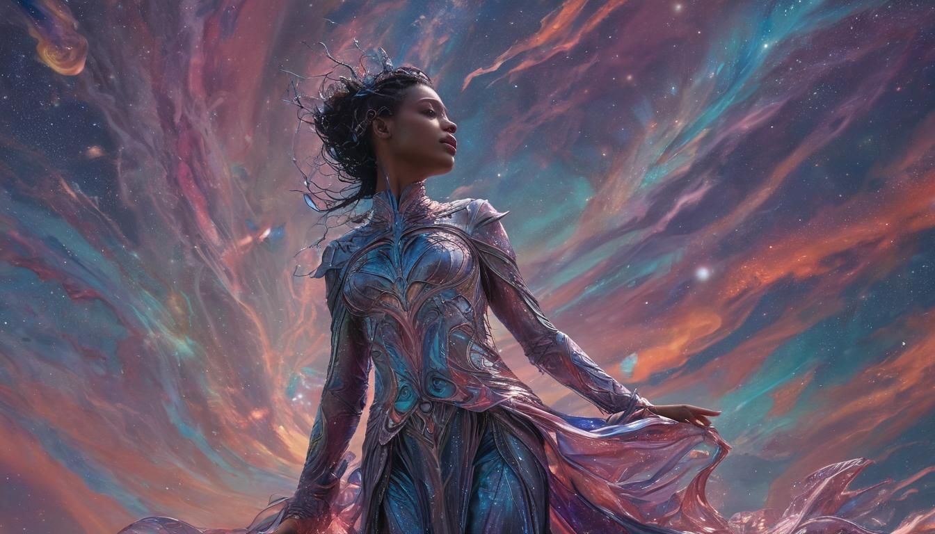 Niobe's Encounter: Surreal Oil Painting in Triadic Colors