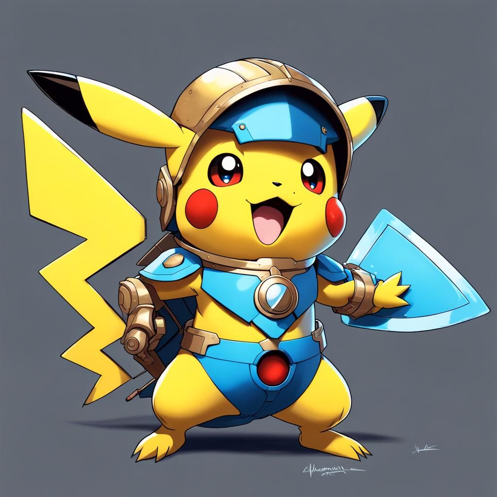 Pikachu as Megaman Knight: Hyperdetailed Portrait